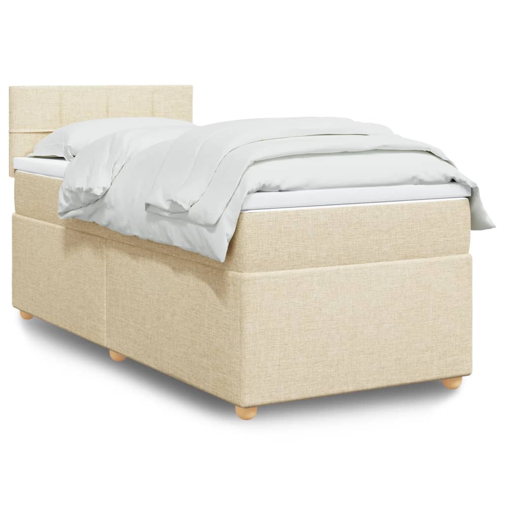 Taupekleurige boxspring van 200x200 cm met pocketveringmatrassen, topmatras en gestoffeerd hoofdbord
