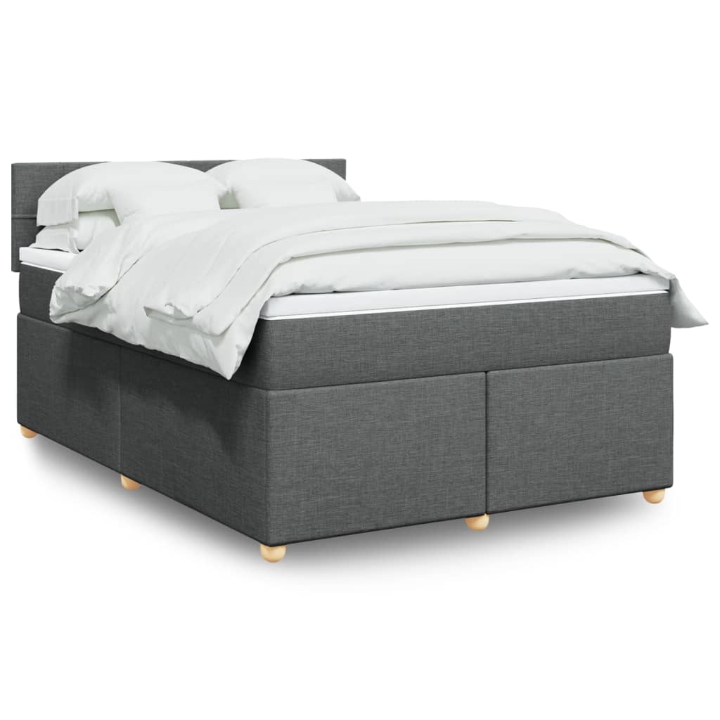 Taupekleurige boxspring van 200x200 cm met pocketveringmatrassen, topmatras en gestoffeerd hoofdbord