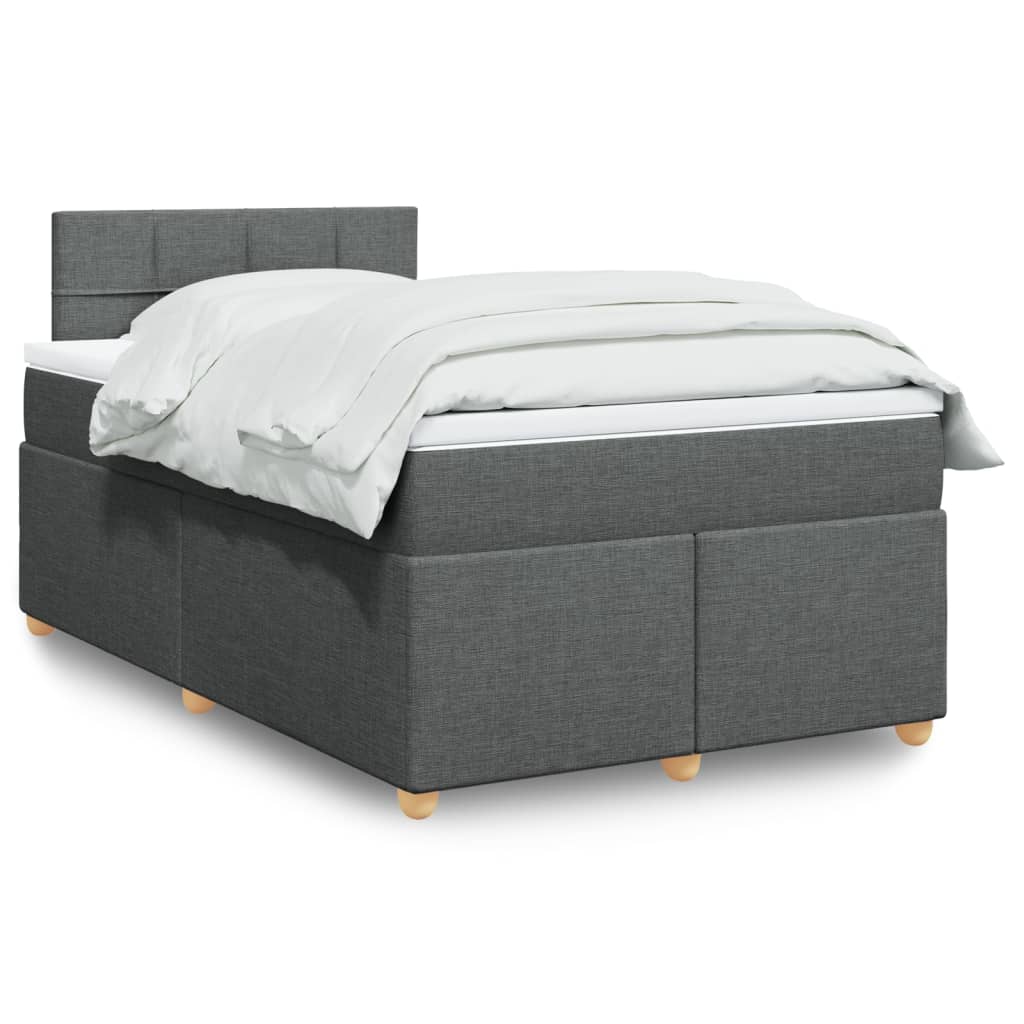 Taupekleurige boxspring van 200x200 cm met pocketveringmatrassen, topmatras en gestoffeerd hoofdbord