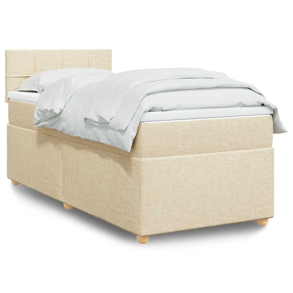 Taupekleurige boxspring van 200x200 cm met pocketveringmatrassen, topmatras en gestoffeerd hoofdbord