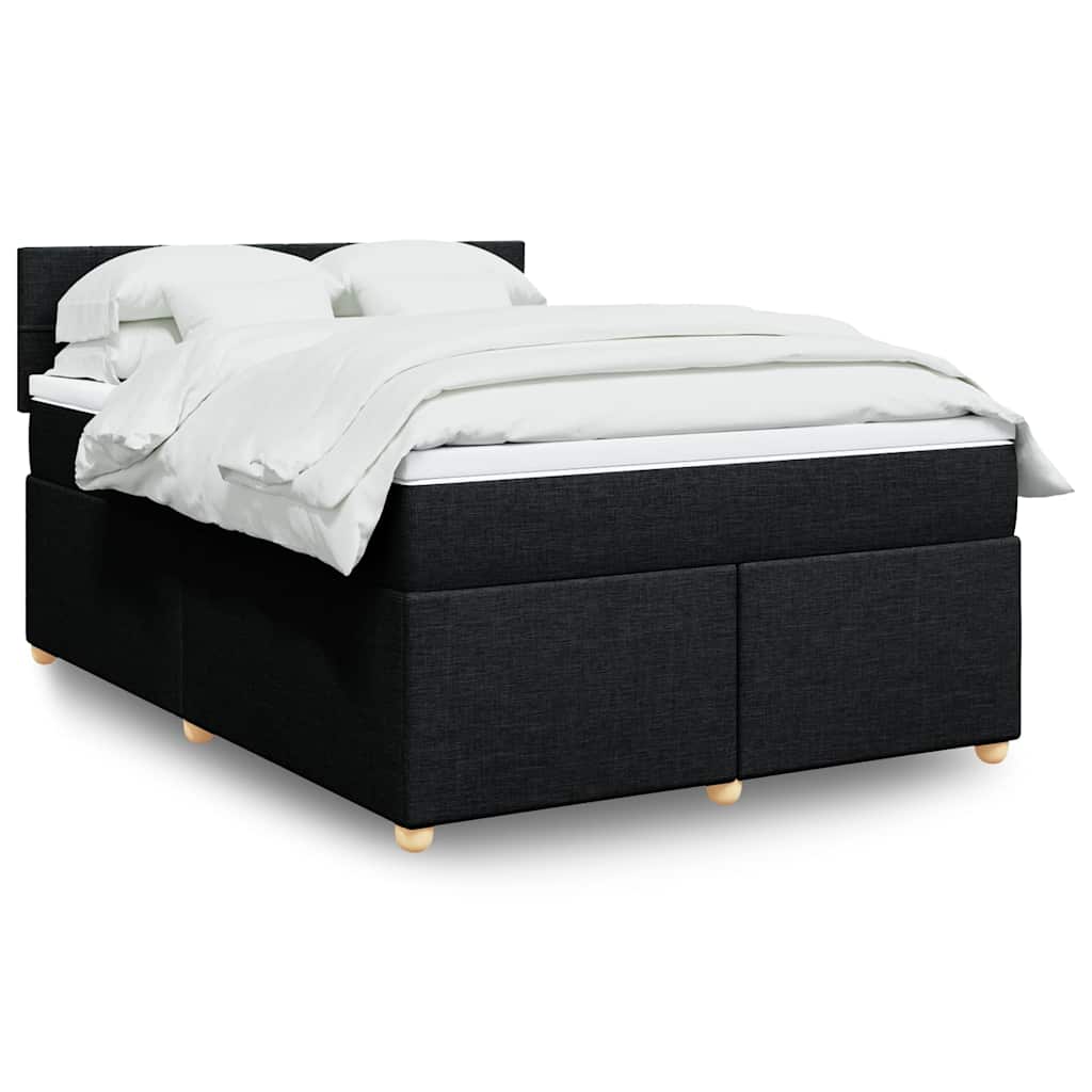Taupekleurige boxspring van 200x200 cm met pocketveringmatrassen, topmatras en gestoffeerd hoofdbord