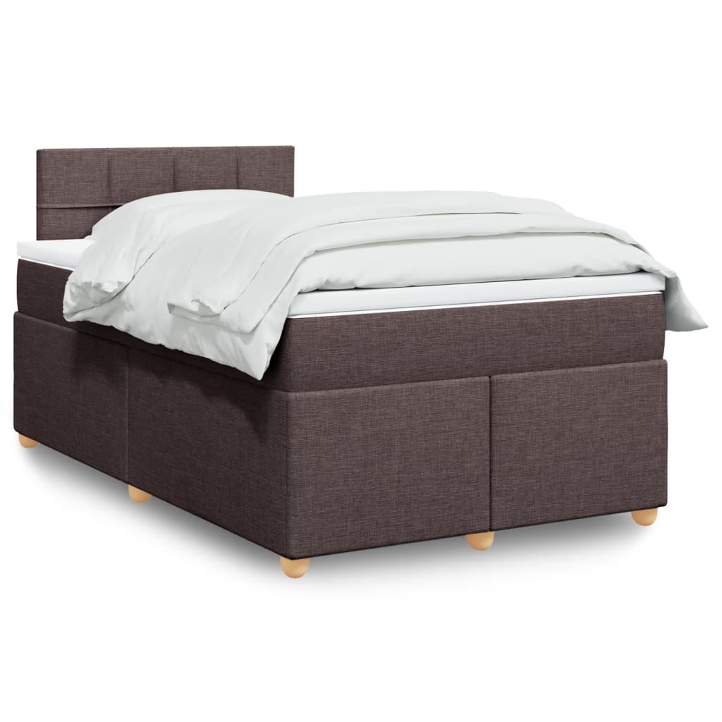 Taupekleurige boxspring van 200x200 cm met pocketveringmatrassen, topmatras en gestoffeerd hoofdbord