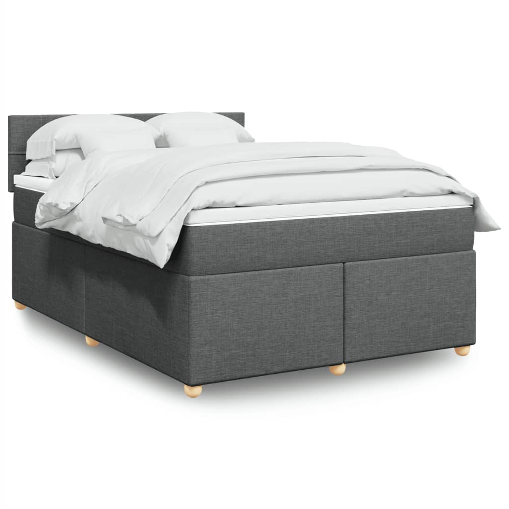 Taupekleurige boxspring van 200x200 cm met pocketveringmatrassen, topmatras en gestoffeerd hoofdbord