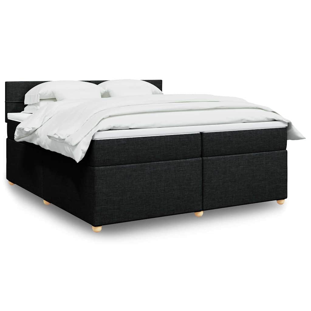 Taupekleurige boxspring van 200x200 cm met pocketveringmatrassen, topmatras en gestoffeerd hoofdbord