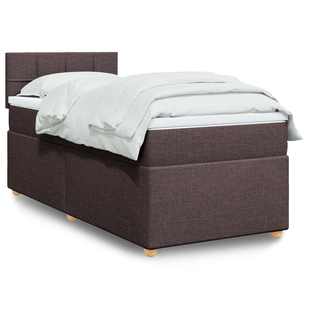 Taupekleurige boxspring van 200x200 cm met pocketveringmatrassen, topmatras en gestoffeerd hoofdbord