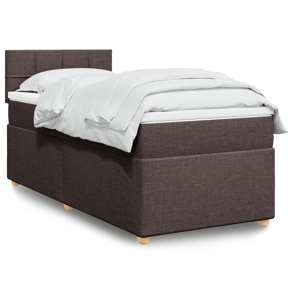 Taupekleurige boxspring van 200x200 cm met pocketveringmatrassen, topmatras en gestoffeerd hoofdbord