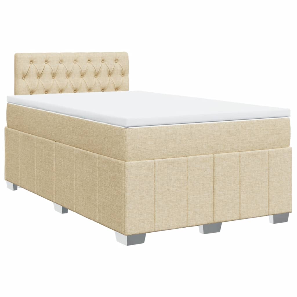 Crème boxspring 120x190 cm met gestoffeerd hoofdbord, pocketveringmatras, topmatras en LED-verlichting