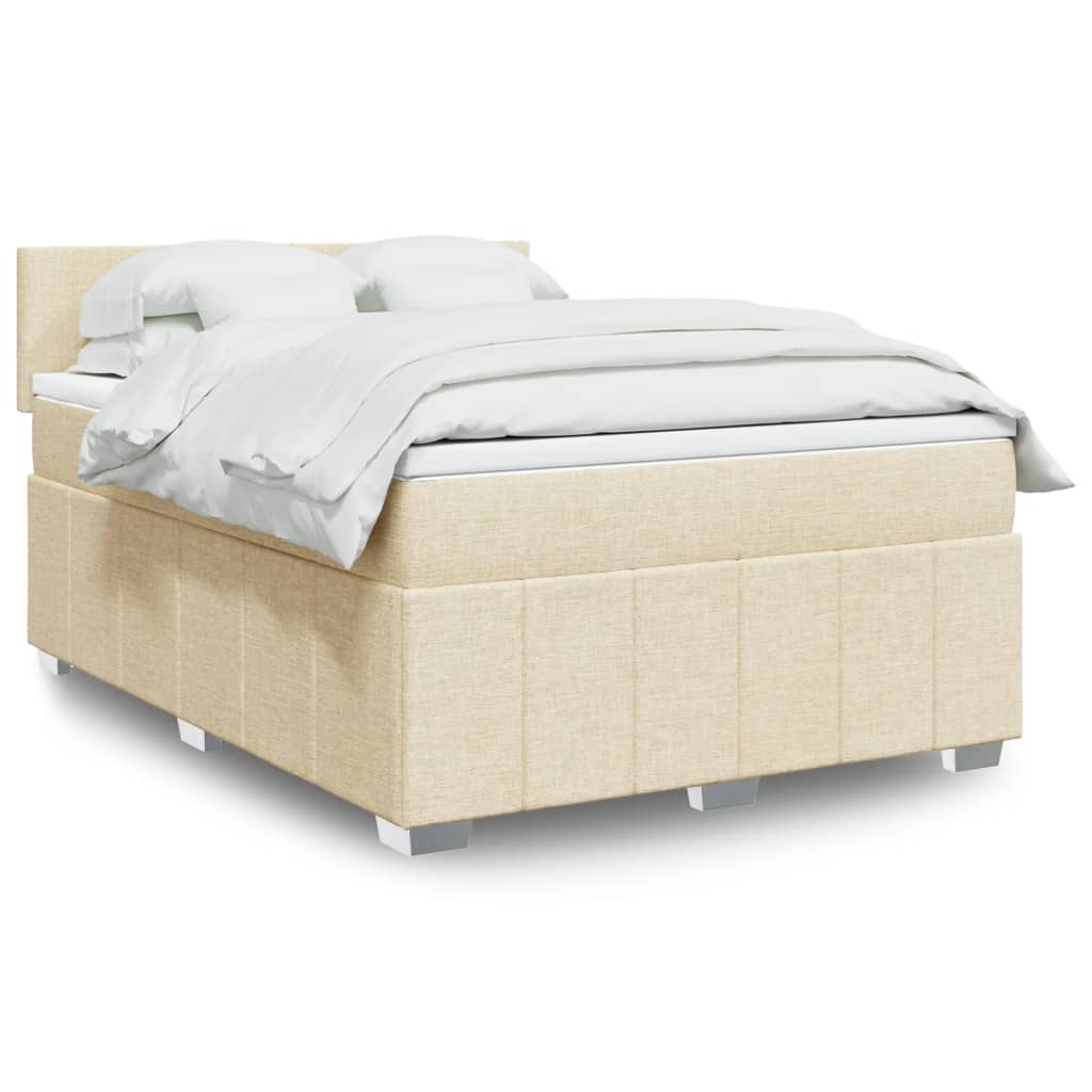 Boxspring 120x190 cm Crème | Luxe Compleet Bed met Pocketvering, Topmatras & Verstelbaar Hoofdbord - Spotlights shopping