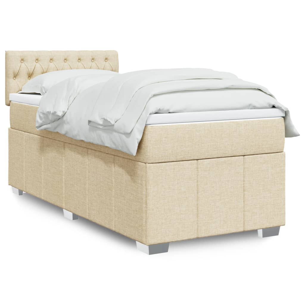 Crème boxspring 120x190 cm met gestoffeerd hoofdbord, pocketveringmatras, topmatras en LED-verlichting