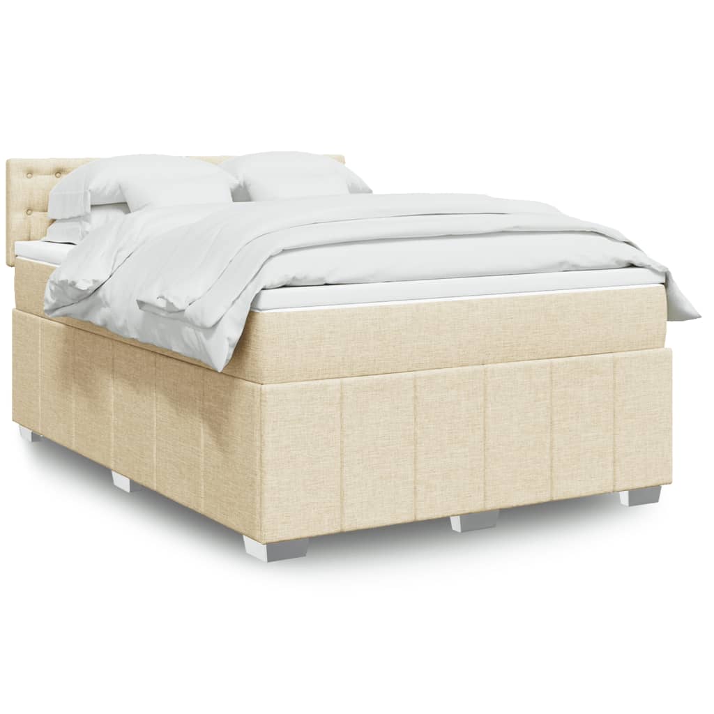 Boxspring 120x190 cm Crème | Compleet Bed met Pocketveringmatras, Topmatras & Verstelbaar Hoofdbord - Spotlights shopping