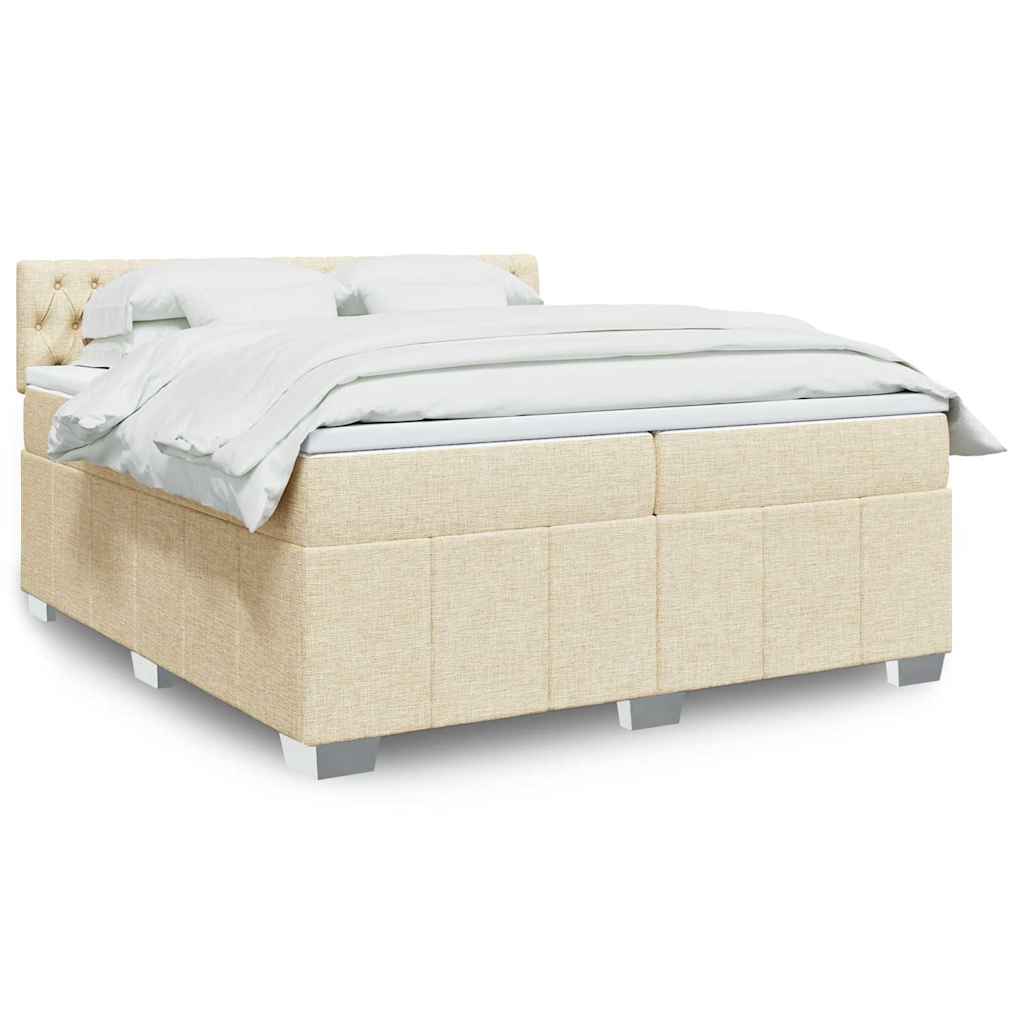 Crème boxspring 120x190 cm met gestoffeerd hoofdbord, pocketveringmatras, topmatras en LED-verlichting