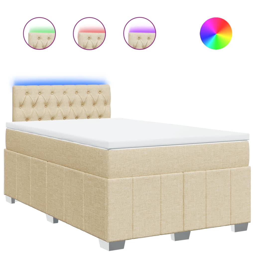 Crème boxspring 120x190 cm met gestoffeerd hoofdbord, pocketveringmatras, topmatras en LED-verlichting