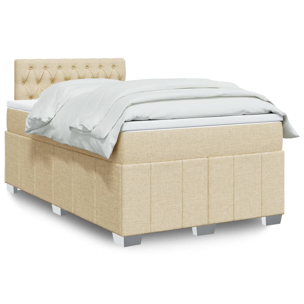Crème boxspring 120x190 cm met gestoffeerd hoofdbord, pocketveringmatras, topmatras en LED-verlichting