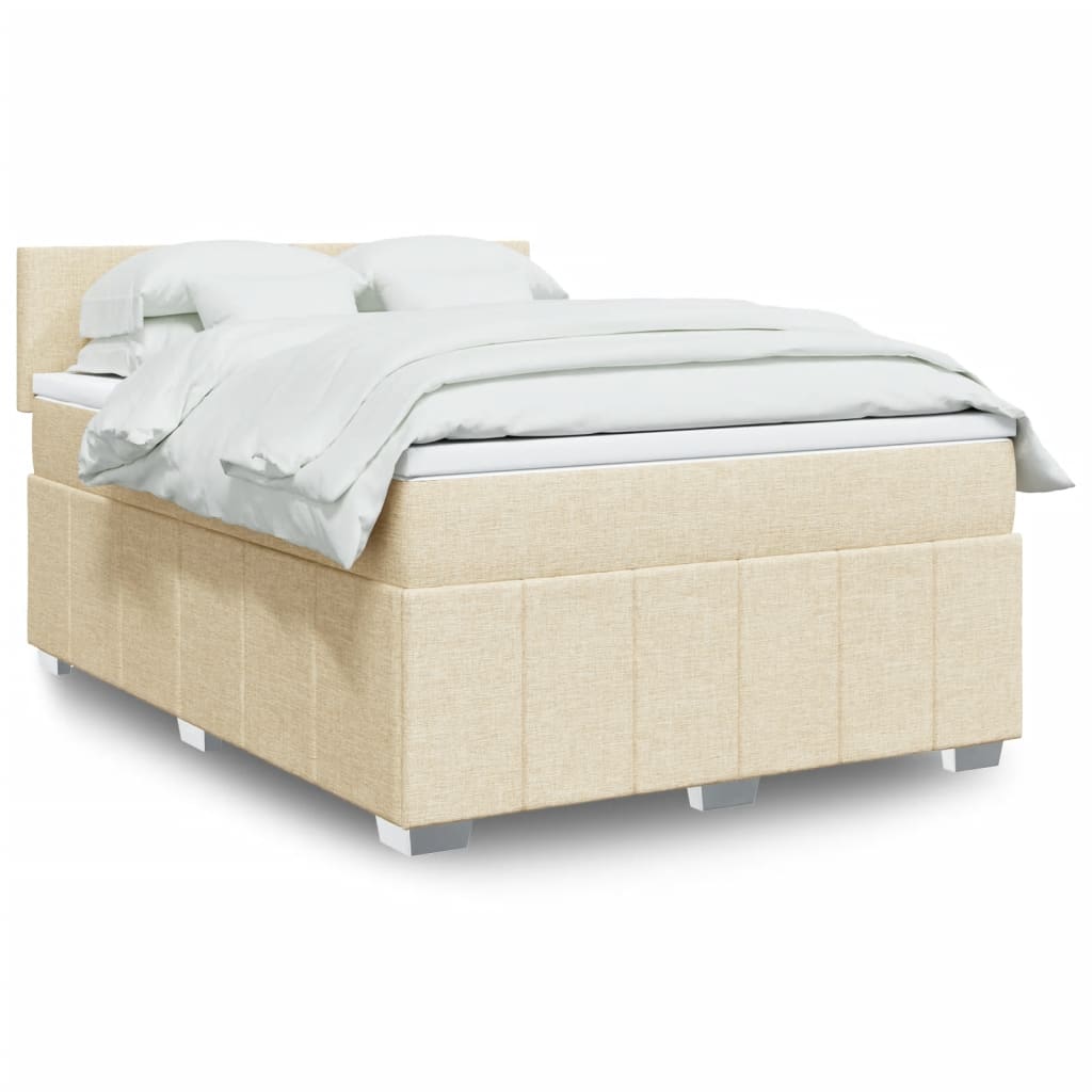 Boxspring 120x190 cm Crème | Luxe Compleet Bed met Pocketvering, Topmatras & Verstelbaar Hoofdbord - Spotlights shopping