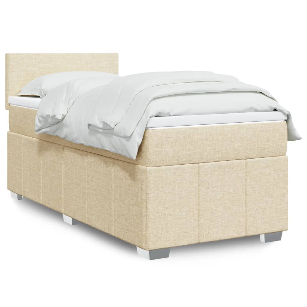Boxspring 120x190 cm Crème | Luxe Compleet Bed met Pocketvering, Topmatras & Verstelbaar Hoofdbord - Spotlights shopping