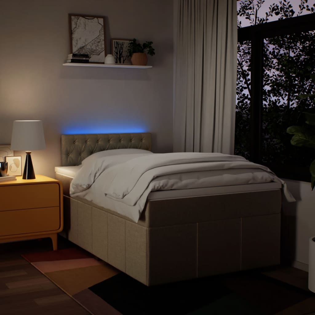 Crème boxspring 120x190 cm met gestoffeerd hoofdbord, pocketveringmatras, topmatras en LED-verlichting