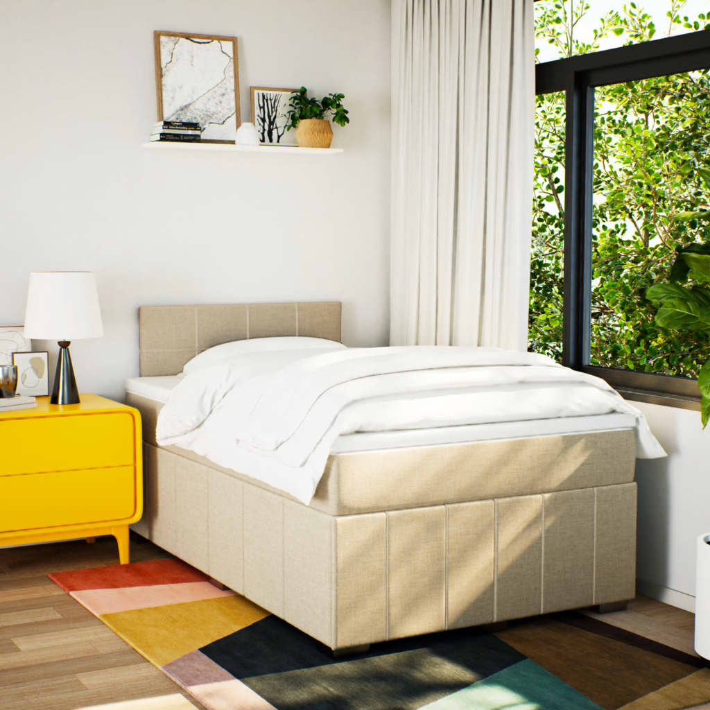 Boxspring 120x190 cm Crème met LED | Compleet Bed met Pocketveringmatras & Topmatras - Spotlights shopping