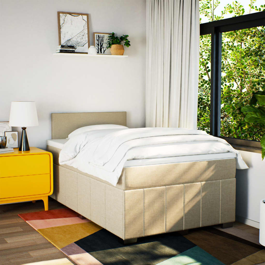 Boxspring 120x190 cm Crème | Luxe Compleet Bed met Pocketvering, Topmatras & Verstelbaar Hoofdbord - Spotlights shopping
