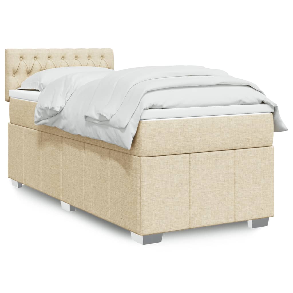 Crème boxspring 120x190 cm met gestoffeerd hoofdbord, pocketveringmatras, topmatras en LED-verlichting