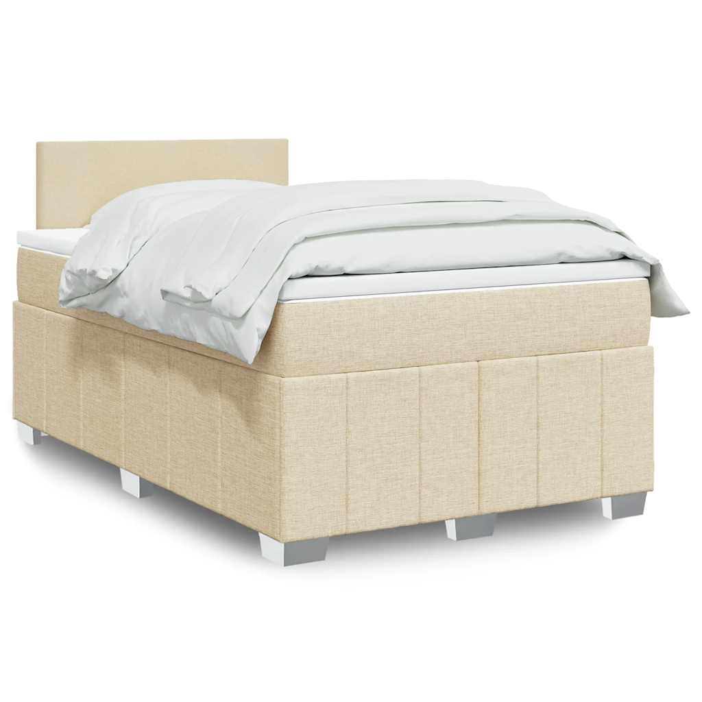 Boxspring 120x190 cm Crème | Luxe Compleet Bed met Pocketvering, Topmatras & Verstelbaar Hoofdbord - Spotlights shopping