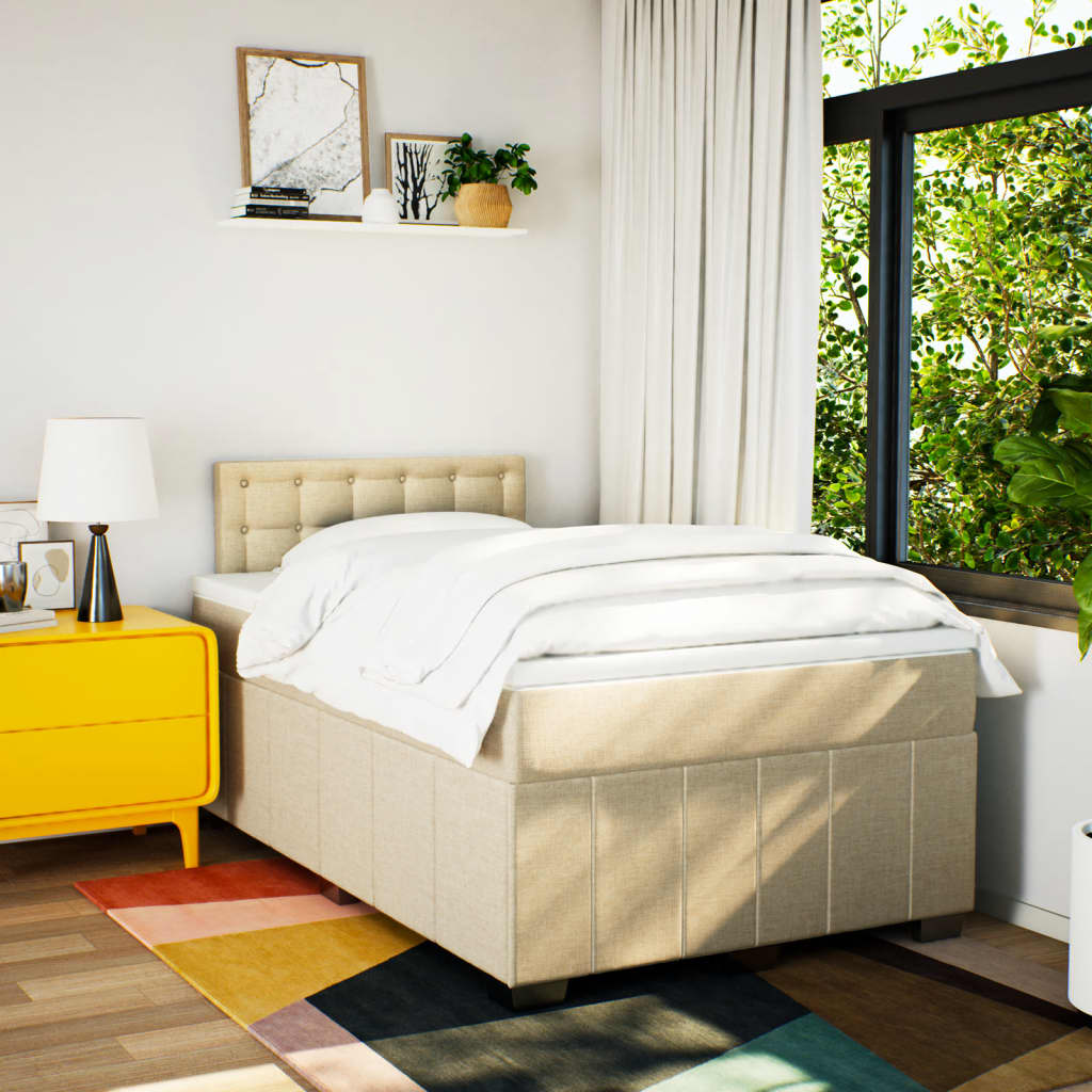 Boxspring 120x190 cm Crème | Compleet Bed met Pocketveringmatras, Topmatras & Verstelbaar Hoofdbord - Spotlights shopping