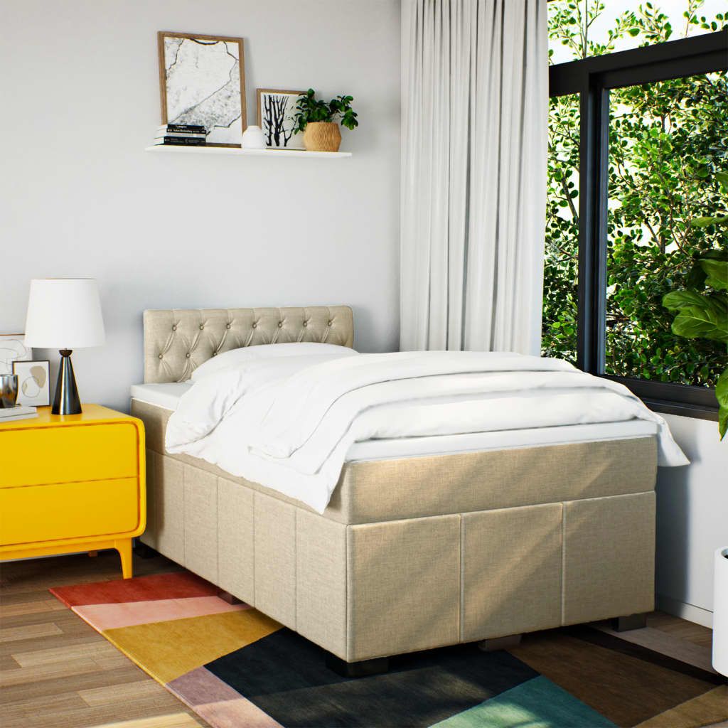 Crème boxspring 120x190 cm met gestoffeerd hoofdbord, pocketveringmatras, topmatras en LED-verlichting