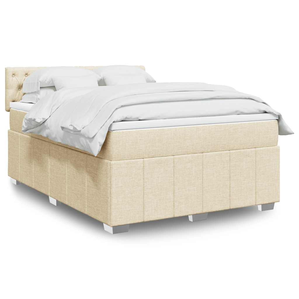 Crème boxspring 120x190 cm met gestoffeerd hoofdbord, pocketveringmatras, topmatras en LED-verlichting