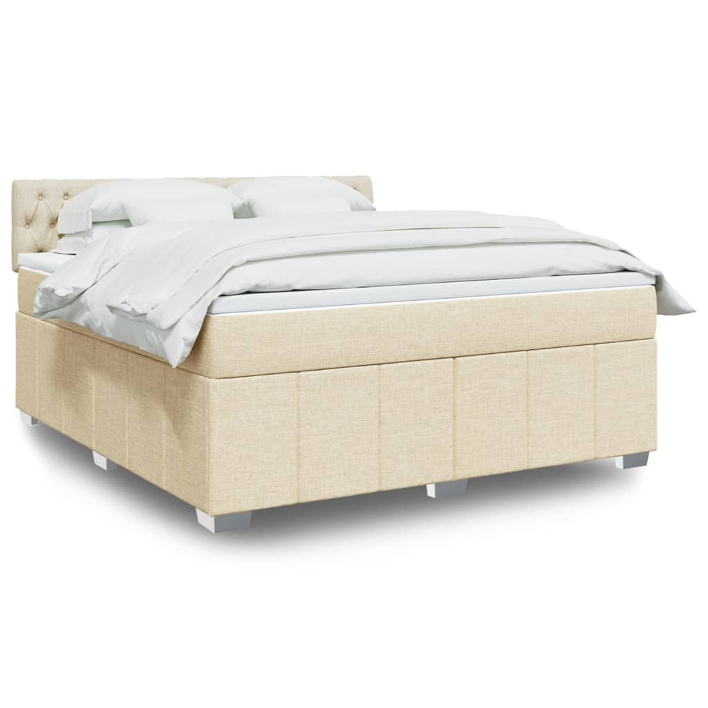 Crème boxspring 120x190 cm met gestoffeerd hoofdbord, pocketveringmatras, topmatras en LED-verlichting
