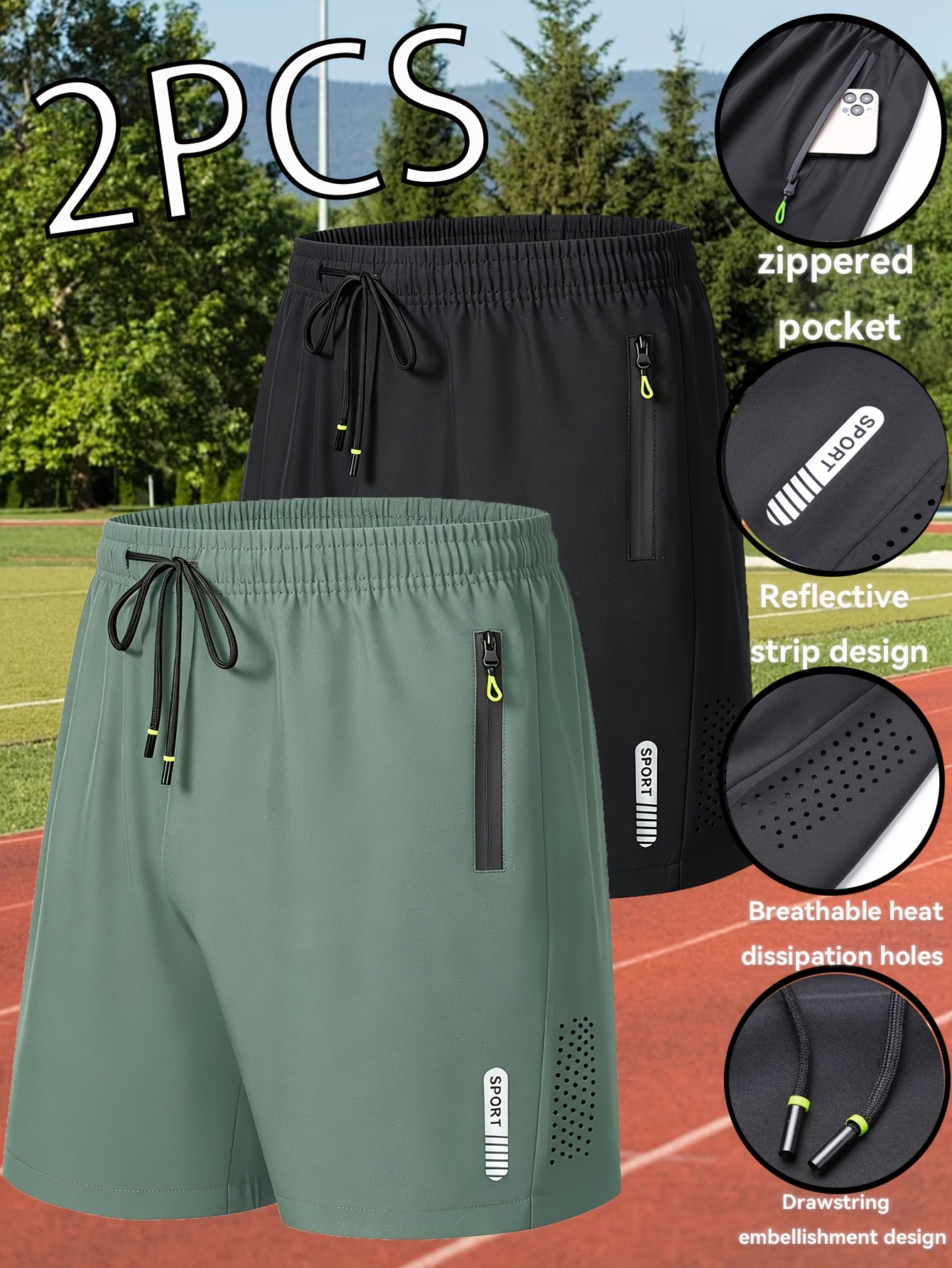 2-Pack Heren Sportshorts | Sneldrogende Ademende Fitness Shorts met Ritszakken