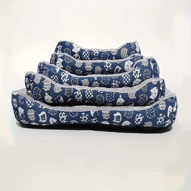Superzachte Huisdierenbed voor Katten & Honden - Pluche Polyester Vulling, Blauw Pootafdruk Design, Duurzaam Binnenbankkussen, Makkelijk Schoon te Maken, Knus en Comfortabel voor Binnenshuis, Speels Ontwerp, Gemakkelijk Reinigbaar Materiaal