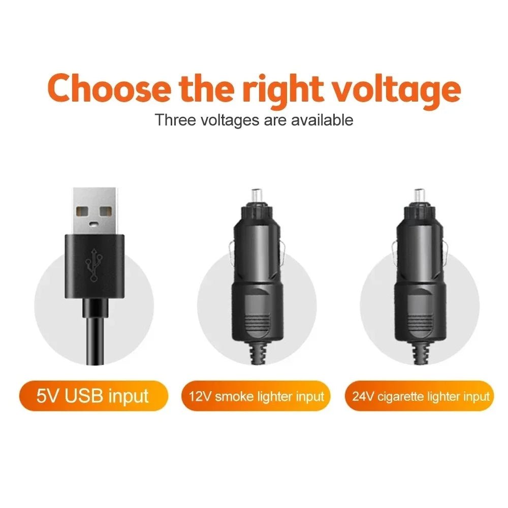 360 graden autoventilator met drie verstelbare ventilatorkoppen voor USB, 12V en 24V voertuigen
