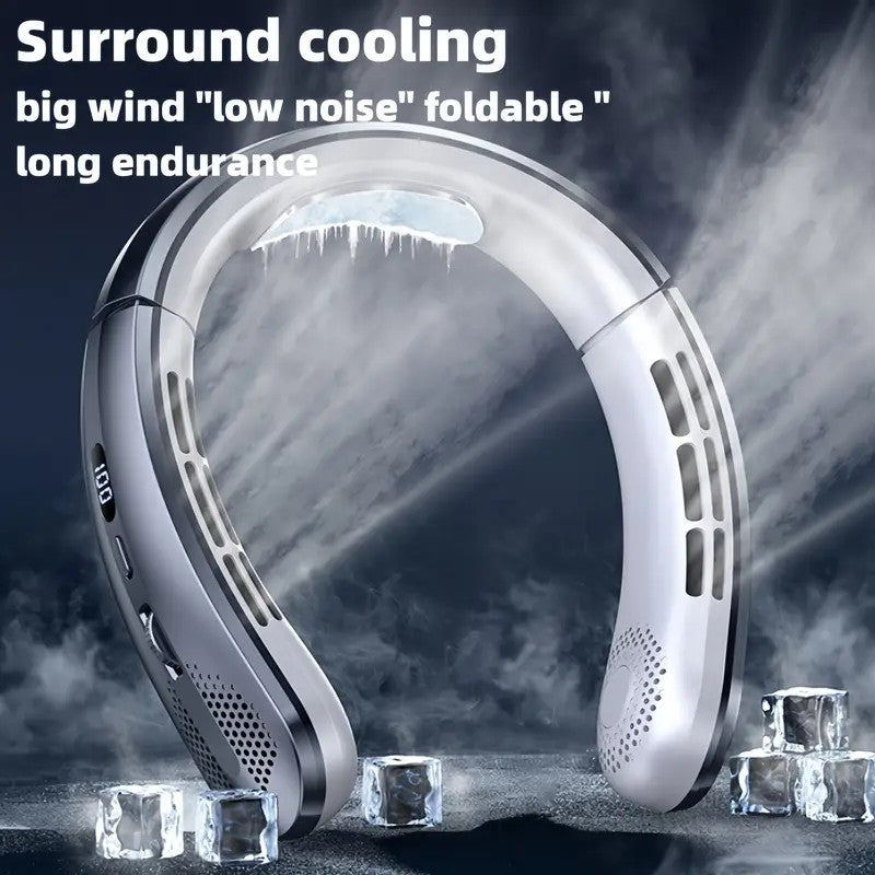 1 stuk ABUDODO Draagbare Nekventilator USB Oplaadbare Mini Koelventilator met Digitaal Display, Instelbare Snelheid & Super IJsfunctie, Persoonlijke Handenvrije Ventilator Geschikt voor Kantoor, Buiten, Reizen, voor Gebruik, USB-Apparaat