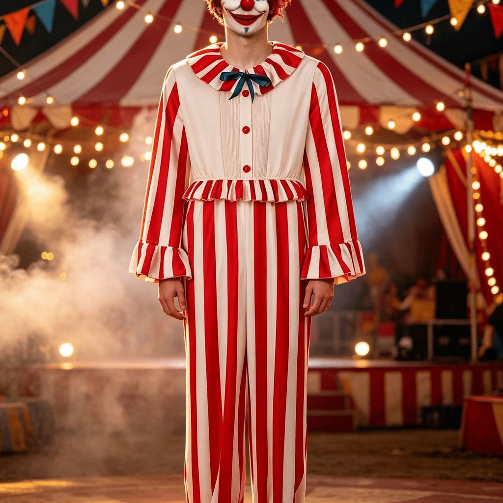 Rood-wit clownkostuum voor volwassenen voor Halloween