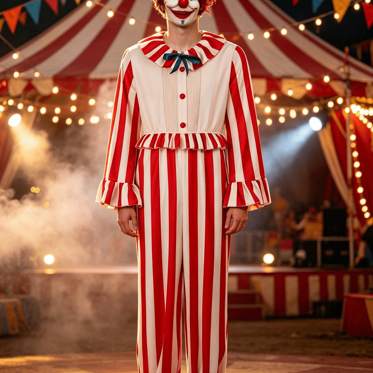 Rood-wit clownkostuum voor volwassenen voor Halloween
