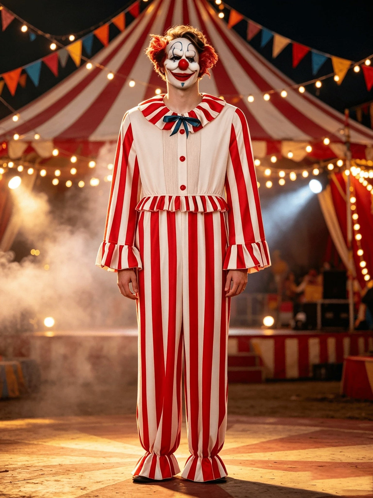 Rood-wit clownkostuum voor volwassenen voor Halloween