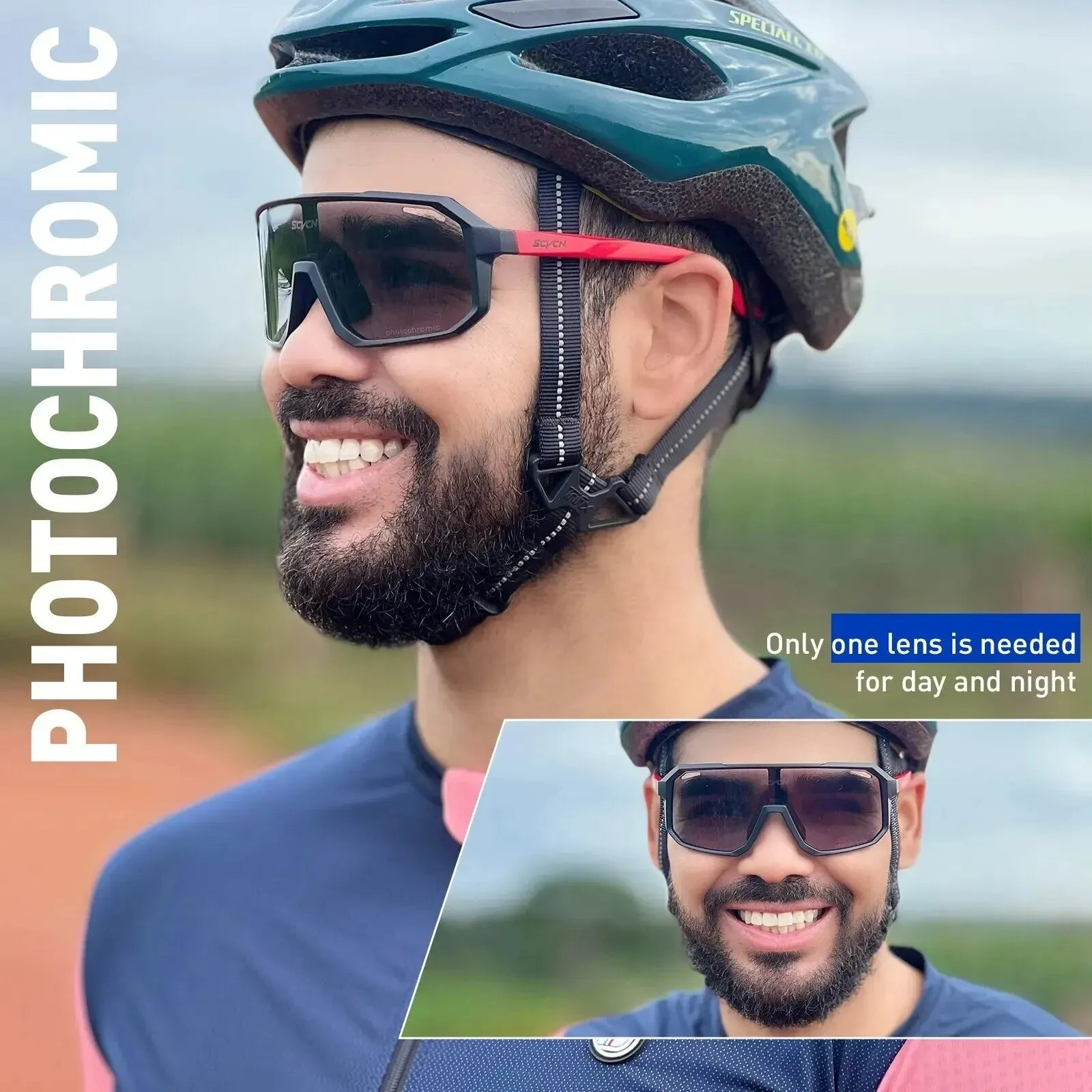 Fotochromische fietsbril met UV400 bescherming voor wielrennen, mountainbike en outdoor sporten