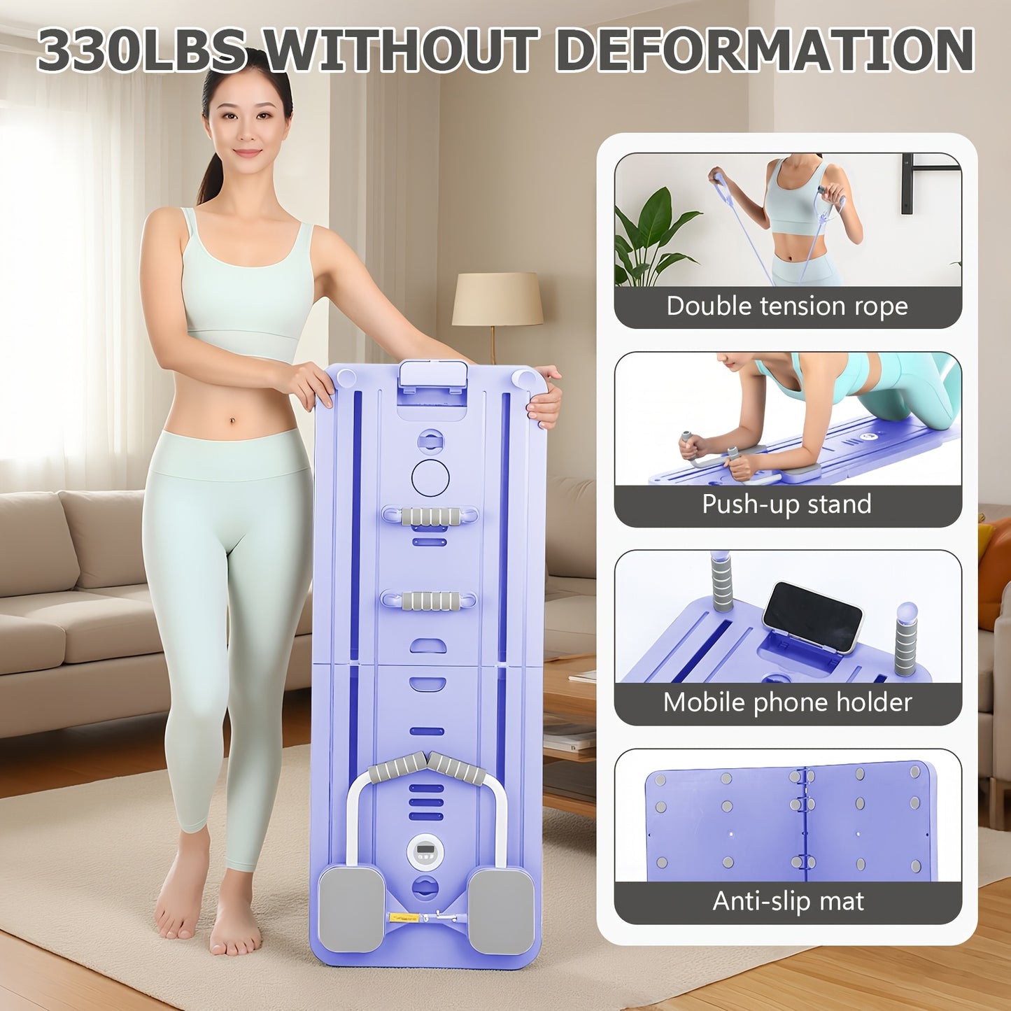 Draagbaar Opvouwbaar Pilates Board Multifunctioneel Fitness Trainingsbord voor Buiten Sporten, Thuisgym, Reizen, Core Kracht, Balans Training en Volledige Lichaam Pilates Oefeningen
