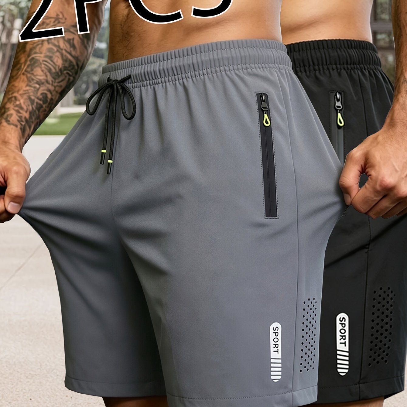 2-Pack Heren Sportshorts | Sneldrogende Ademende Fitness Shorts met Ritszakken