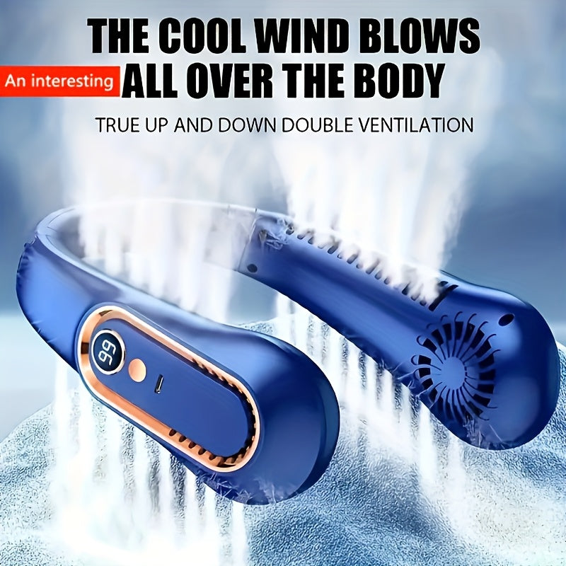 Om de nek te dragen ventilator zonder bladen, draagbare mini-sportventilator met USB-oplaadfunctie, snelle koeling en veilige ventilator, 5 snelheidsinstellingen en digitaal display, zomerse outdoor campingventilator