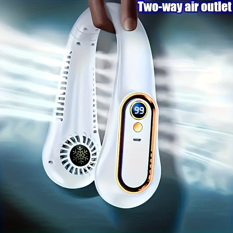 Om de nek te dragen ventilator zonder bladen, draagbare mini-sportventilator met USB-oplaadfunctie, snelle koeling en veilige ventilator, 5 snelheidsinstellingen en digitaal display, zomerse outdoor campingventilator