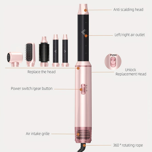 UKLISS Air Styler 5-in-1 Haarstyler met Föhnborstel, Warme Luchtborstel, Haardroger Krultang, Stijltang, Airstyler, Geeft Haar Volume, Stijlen, Krullen en Föhnen