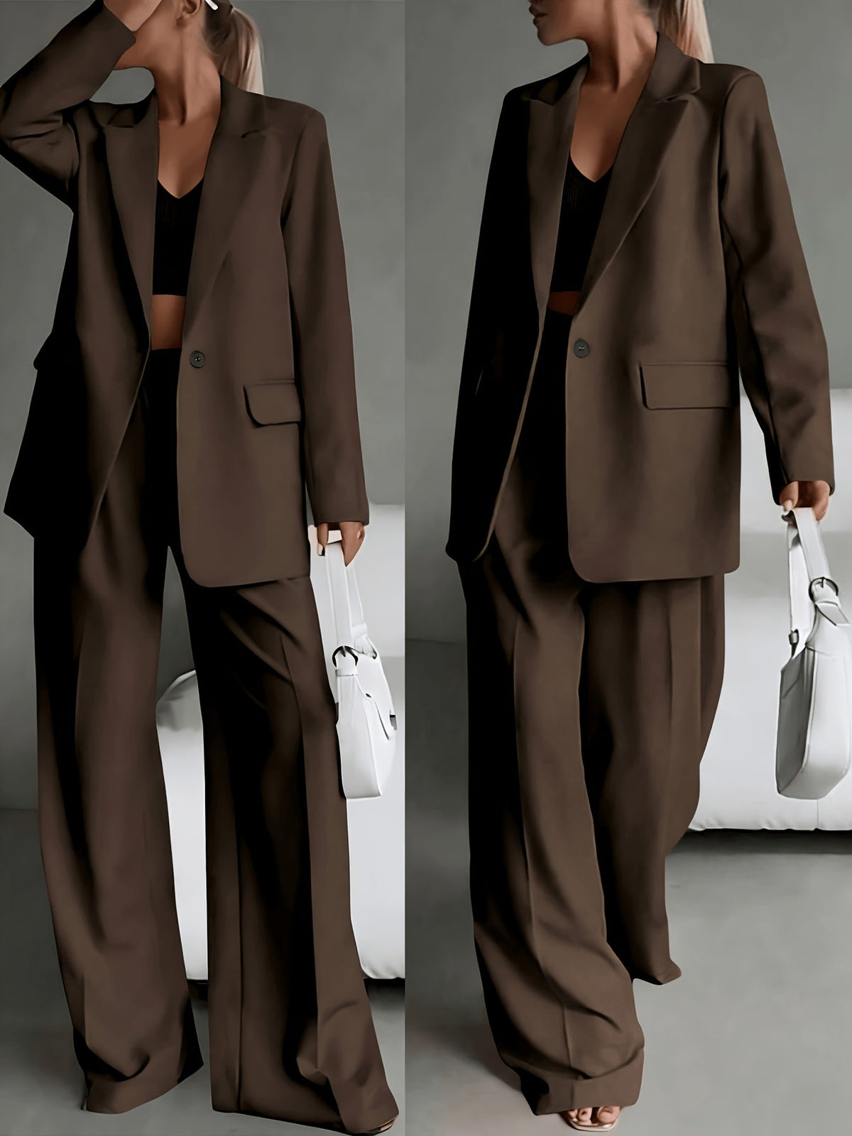 Dames 2-Delig Broekpak – Oversized Blazer & Wijde Broek - Spotlights shopping