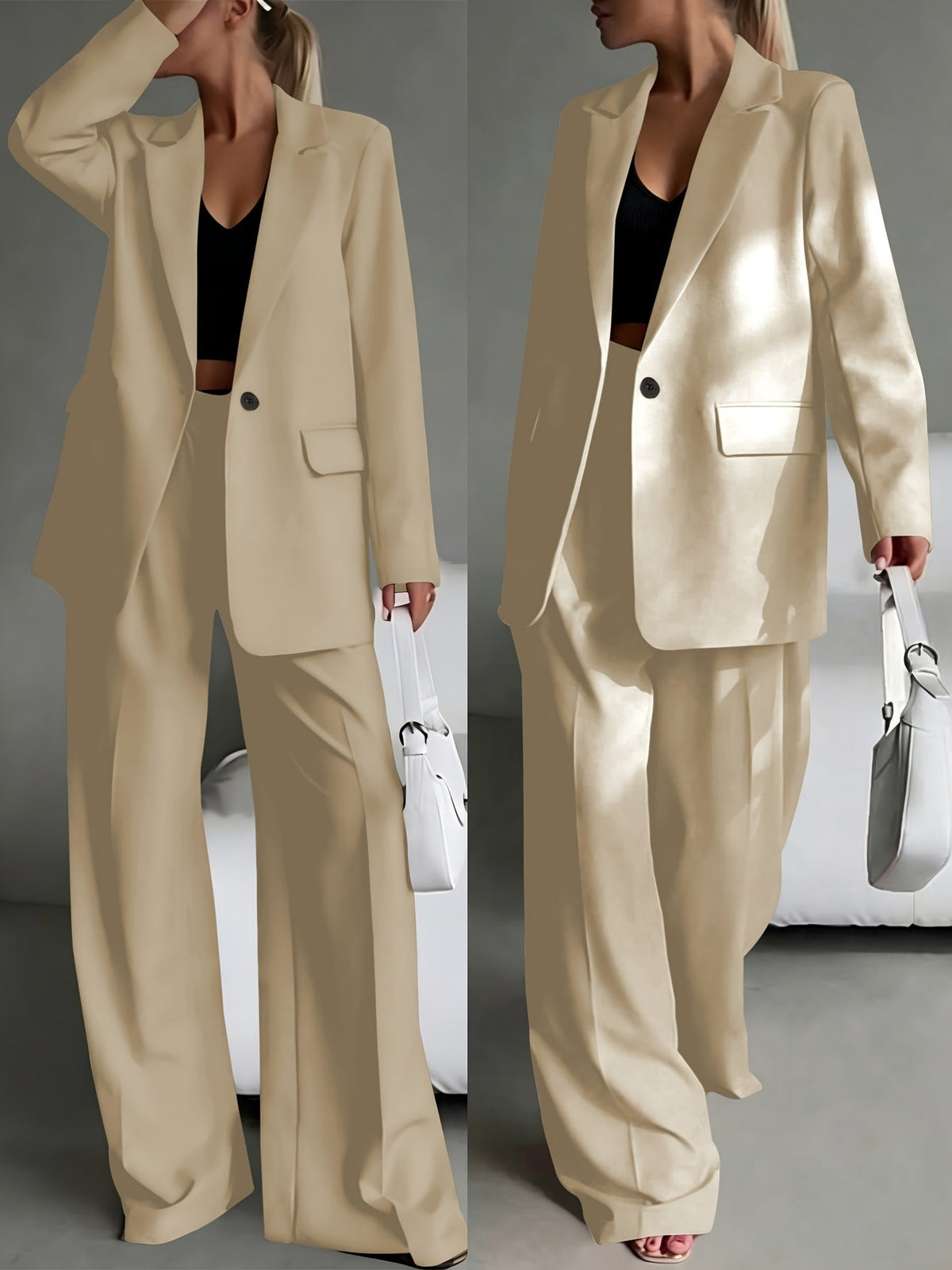 Dames 2-Delig Broekpak – Oversized Blazer & Wijde Broek - Spotlights shopping