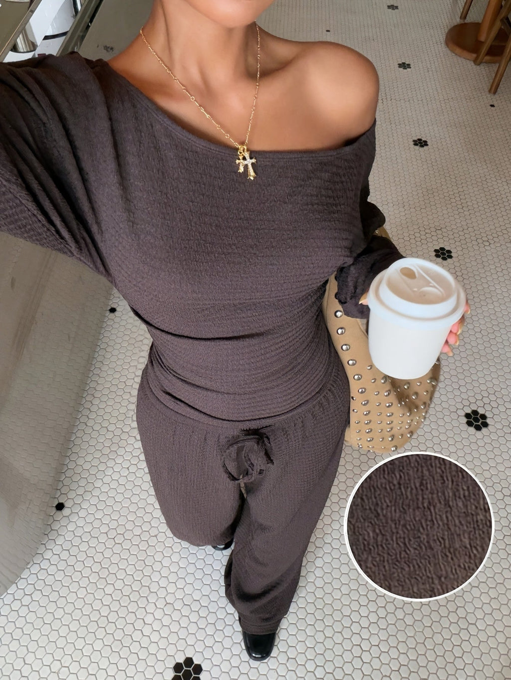 Dames 2-Delige Set – Off-Shoulder Top en Wijde Pijp Broek - Spotlights shopping