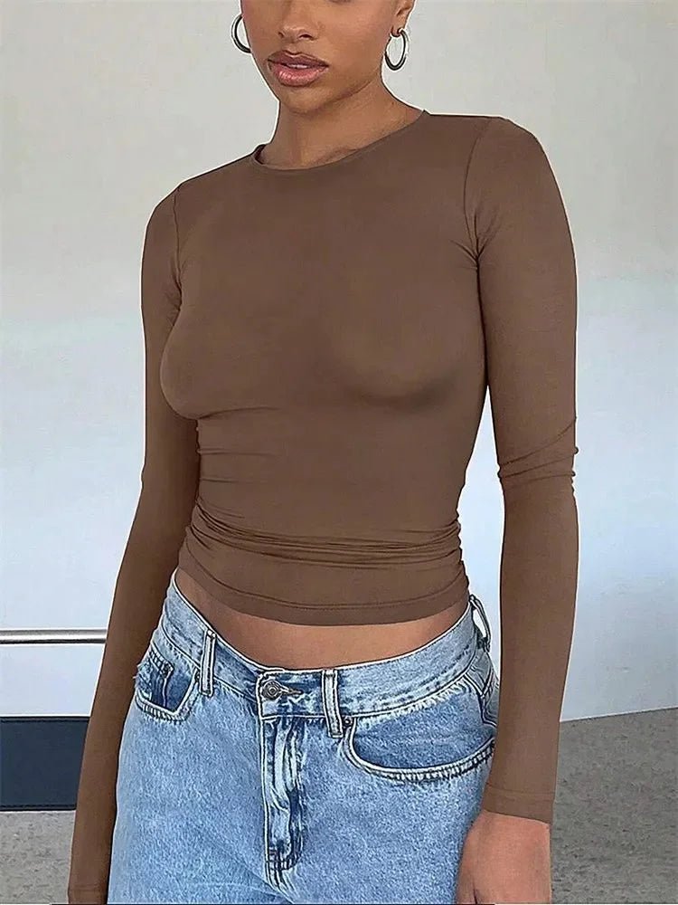 Dames Cropped Top – Lange Mouwen & Ronde Hals - Spotlights shopping