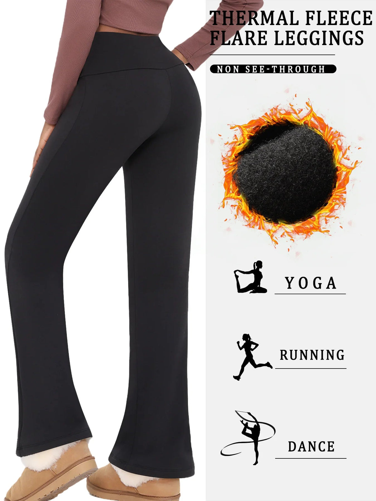 Warme dames fleece legging met flared pijpen