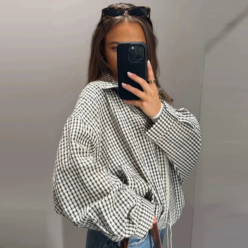 Dames Geruite Bomberjack – Oversized & Cropped - Spotlights shopping