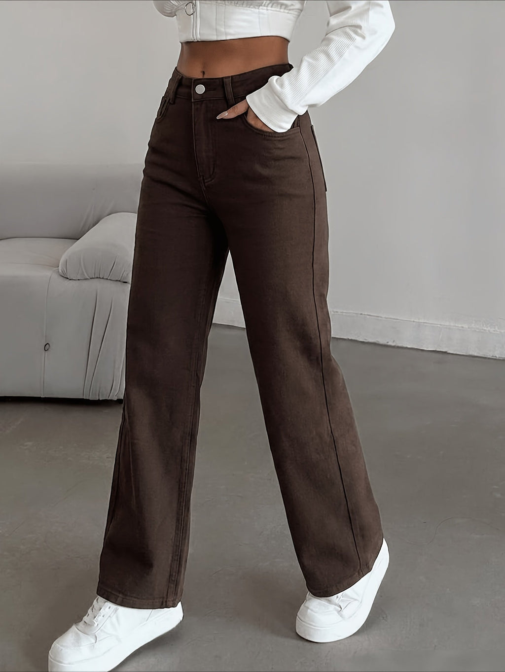 Dames jeans met hoge taille en rechte pijpen