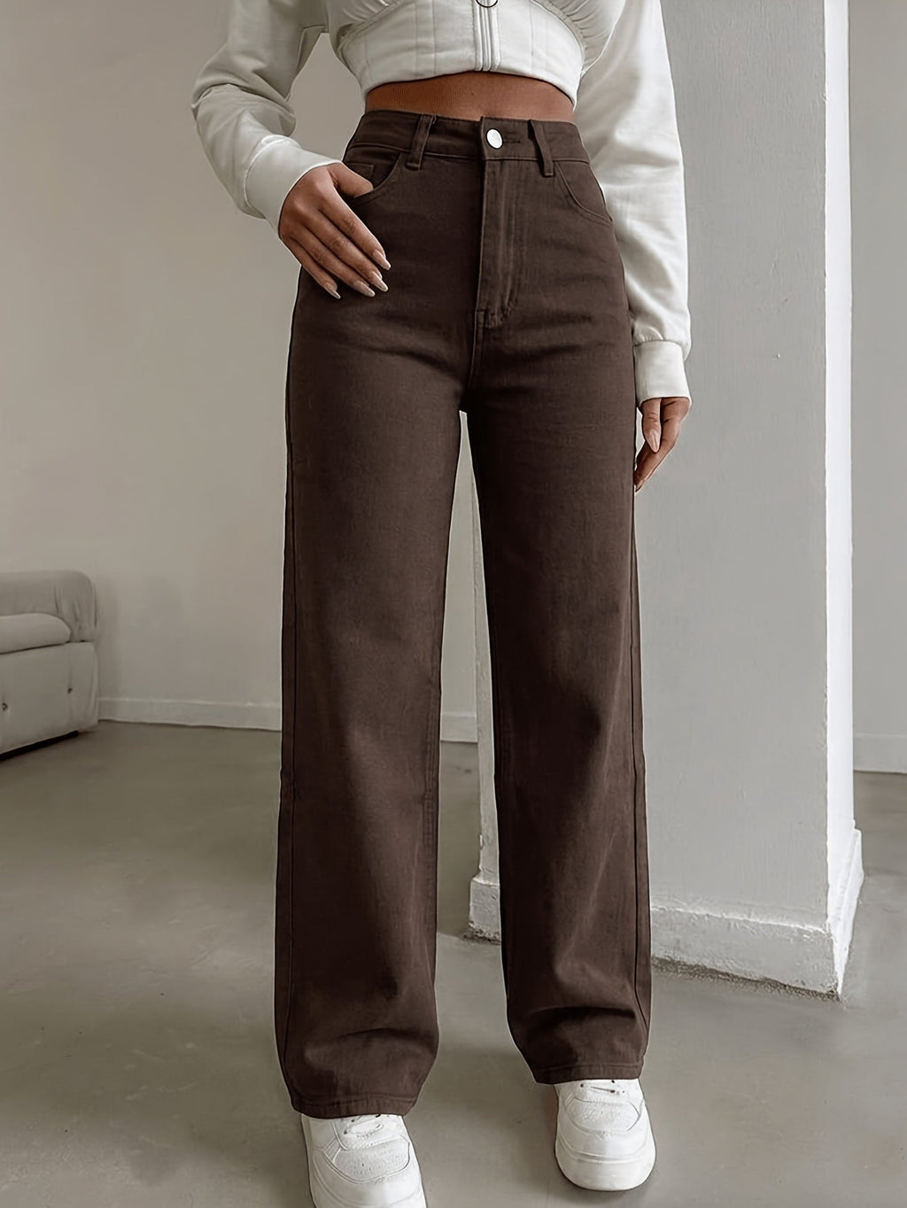 Dames jeans met hoge taille en rechte pijpen