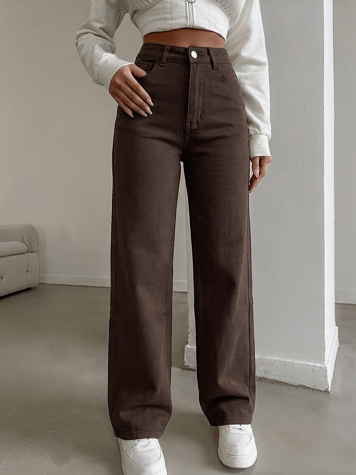 Dames jeans met hoge taille en rechte pijpen
